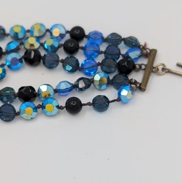 Vintage 16" Blue Glass Multi-strand Necklace - Picture 9 of 9